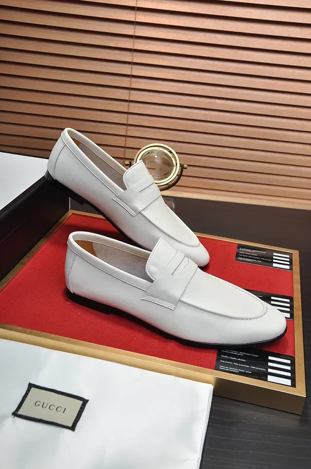 Gucci White Leather Penny Strap Loafers 4