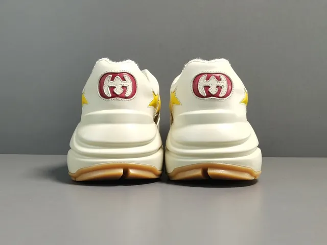 Gucci White Yellow Sole Star Appliqués Chunky Sneakers 16