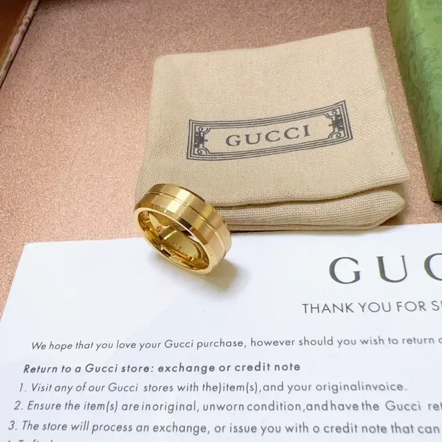 Gucci Wide Band Ring Polished Gold-Tone Dual-Groove Minimalist Ring 2