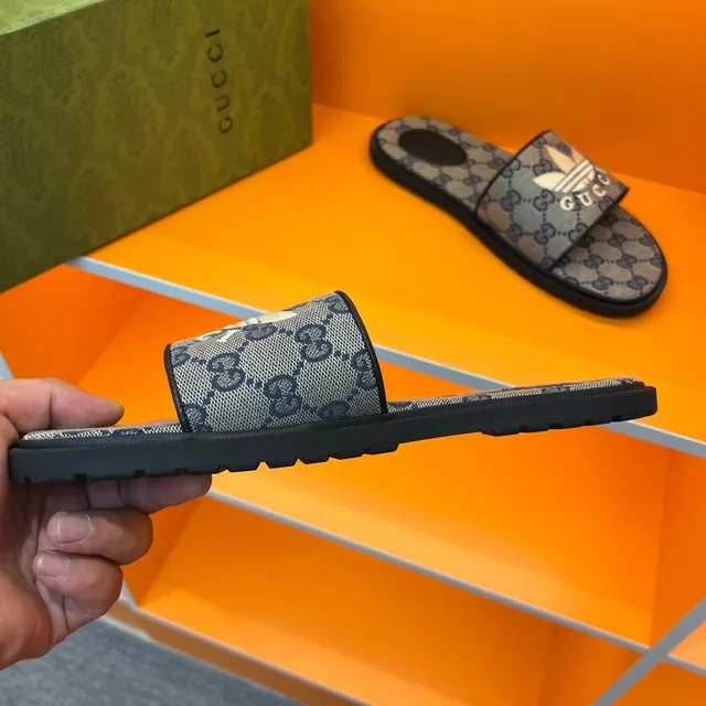 Gucci x Adidas Screener Slide Gray GG Monogram Slippers 2