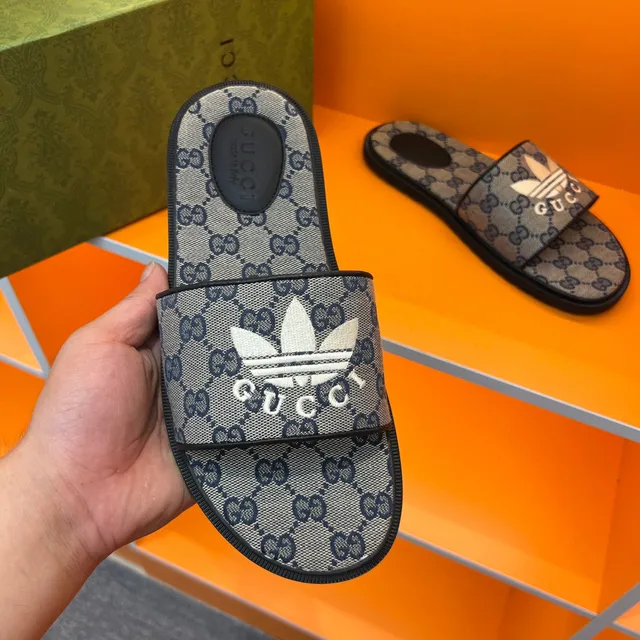Gucci x Adidas Screener Slide Gray GG Monogram Slippers 3