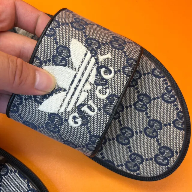 Gucci x Adidas Screener Slide Gray GG Monogram Slippers 7