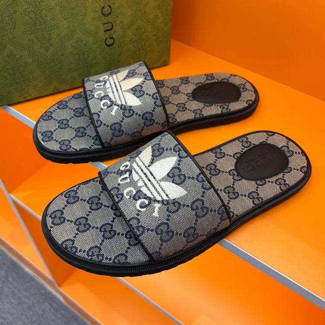 Gucci x Adidas Screener Slide Gray GG Monogram Slippers 9