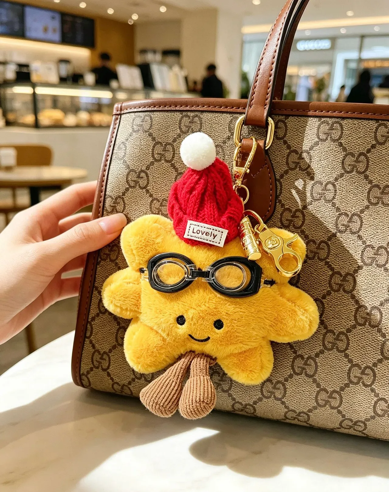 Gucci Yellow Red Plush Star-Shaped Goggle Accessory Handbag 9