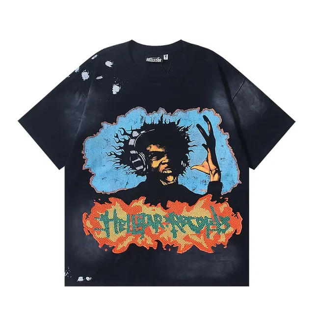 Camiseta Hellstar gráfica oversized distressed 2