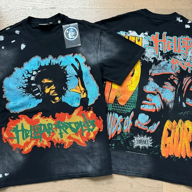 Camiseta Hellstar gráfica oversized distressed 7
