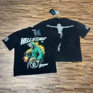 تيشيرت Hellstar أوفرسايز بطباعة جرافيك لخطوط مهترئة