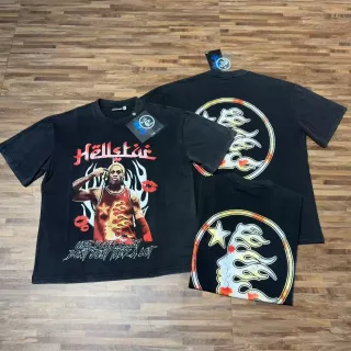 Hellstar কালো শিখা মোটিফ গ্রাফিক টি-শার্ট