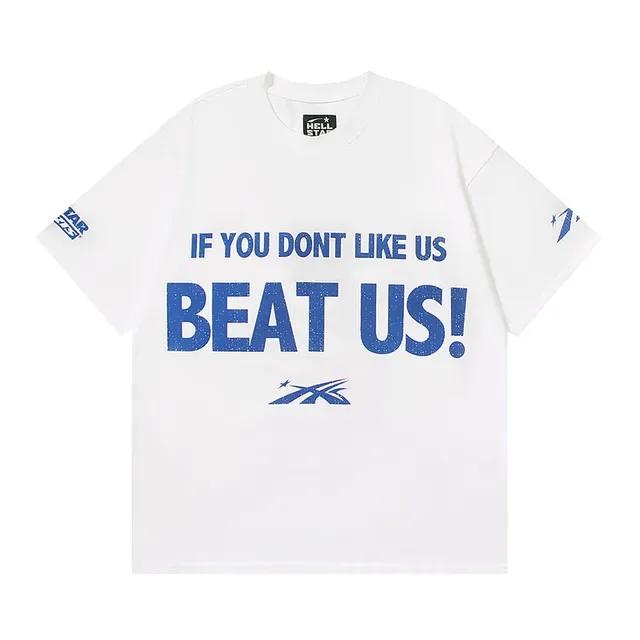Camiseta oversized Hellstar estampado gráfico blanca y azul 2