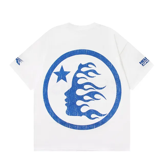 Camiseta oversized Hellstar estampado gráfico blanca y azul 3