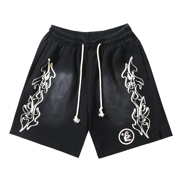 Hellstar Records Flame Graphic Acid Wash تراكसوت أسود 4