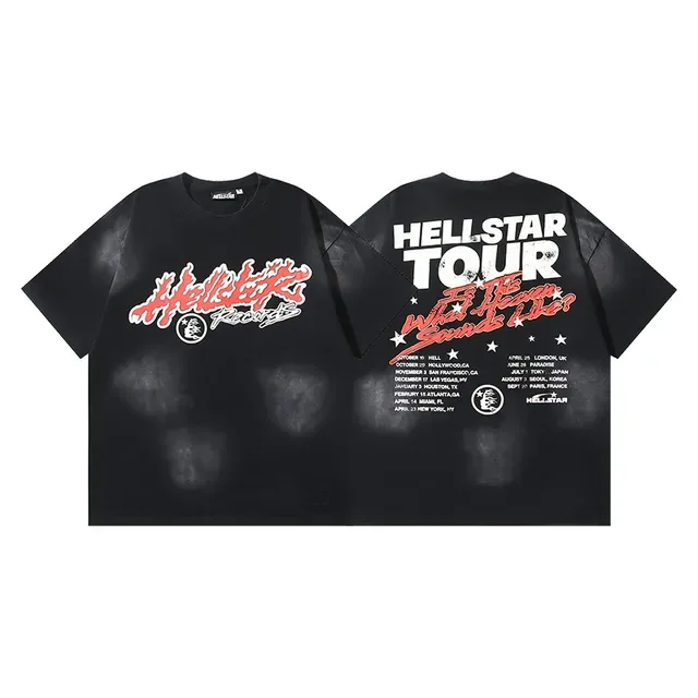 Hellstar Records Flame Graphic Acid Wash تراكसوت أسود 9
