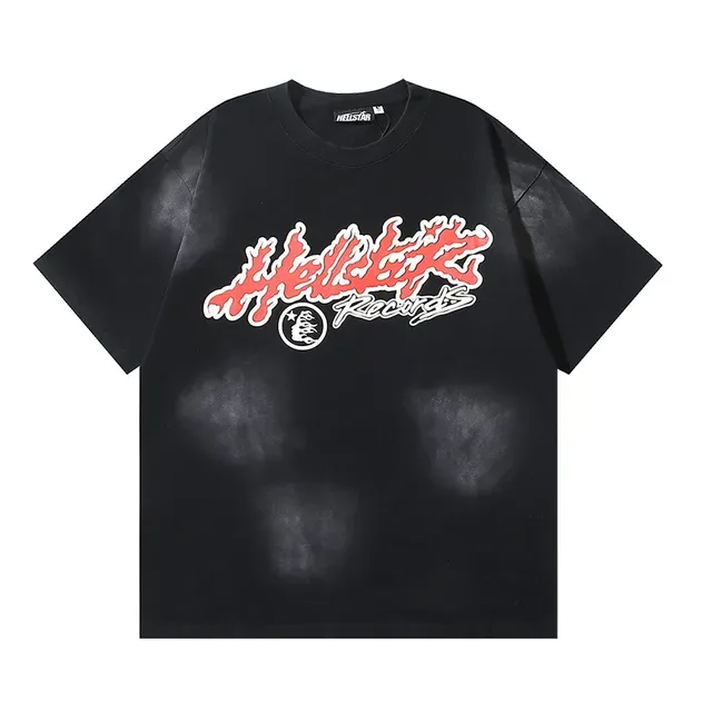 Hellstar Records Flame Graphic Acid Wash تراكसوت أسود 10
