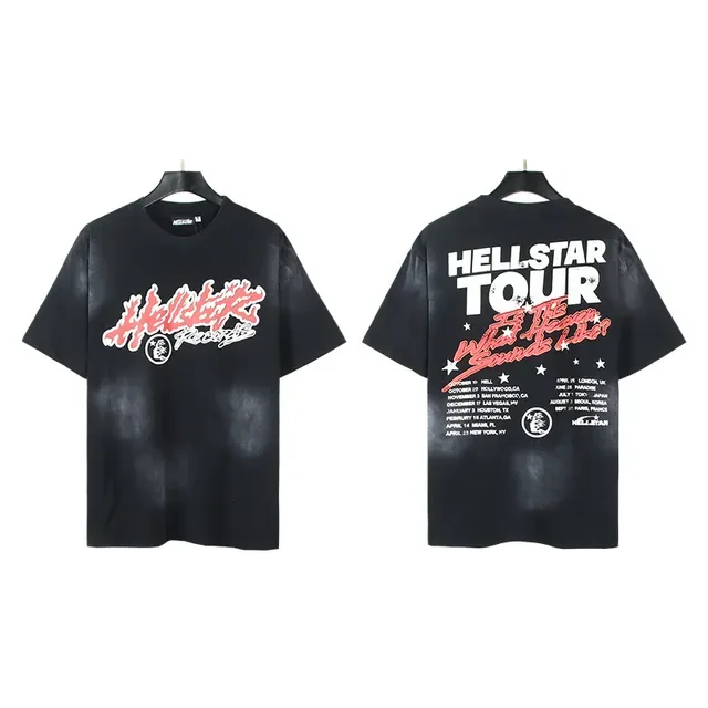 Hellstar Records Flame Graphic Acid Wash تراكसوت أسود 12