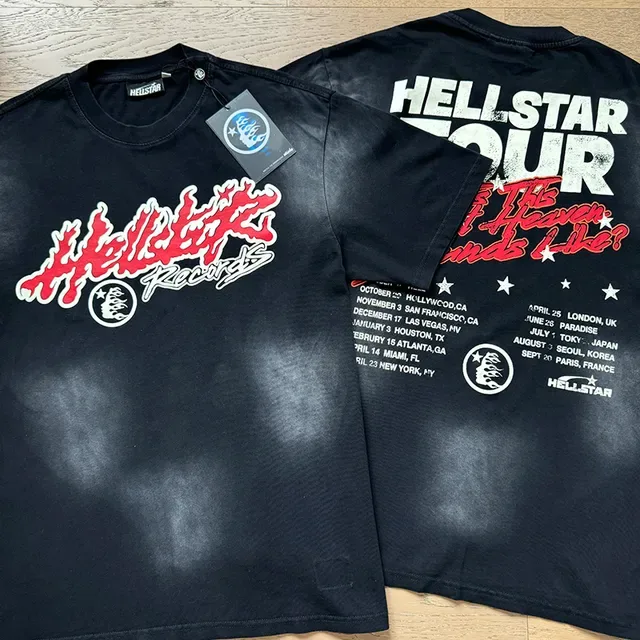 Hellstar Records Flame Graphic Acid Wash تراكसوت أسود 18