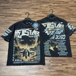 Hellstar Space Tour 3035 3050 تيشيرت جرافيك أسود متهالك بمسامير