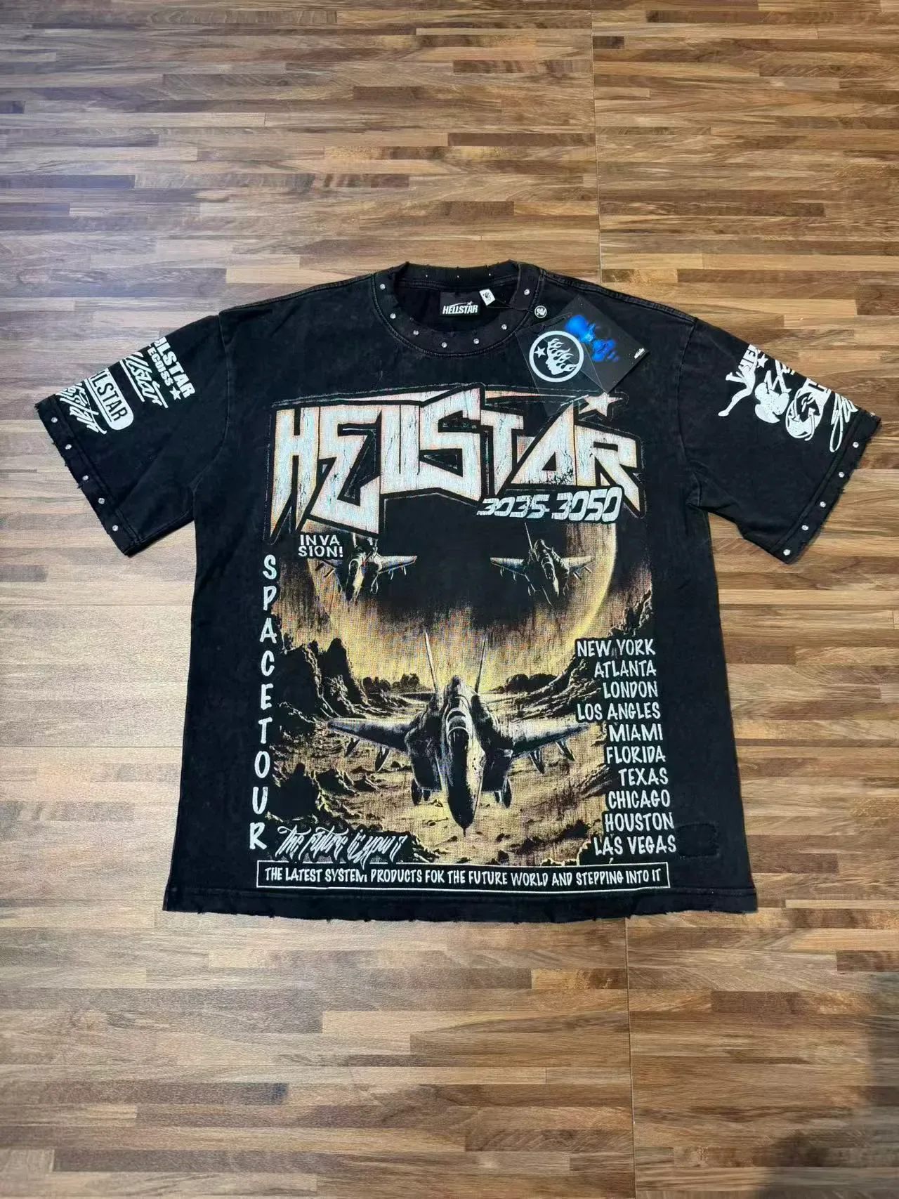 Hellstar Space Tour 3035 3050 Distressed Black Studded Graphic T-Shirt 2