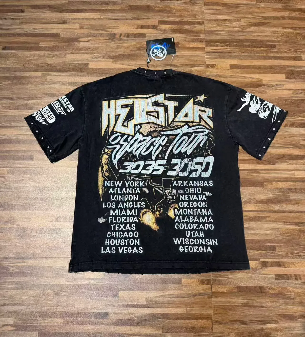 Hellstar Space Tour 3035 3050 Distressed Black Studded Graphic T-Shirt 3