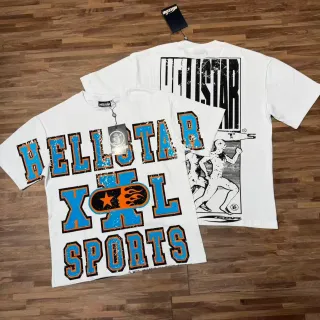 تيشيرت Hellstar XXL رياضي أبيض بطباعة جرافيك متهالكة