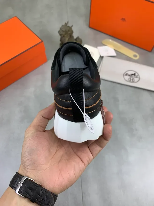 Hermès Black and Tan Stitched Panel Sneaker 3