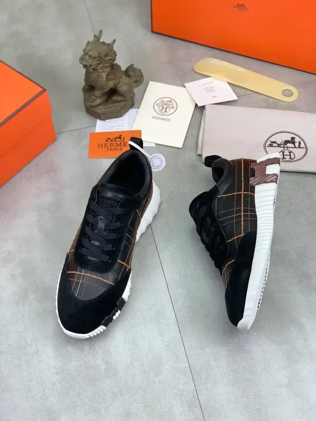 Hermès Black and Tan Stitched Panel Sneaker 5