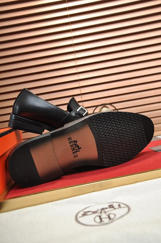 Hermès Black Silver Leather Double Strap Monk Shoes 2