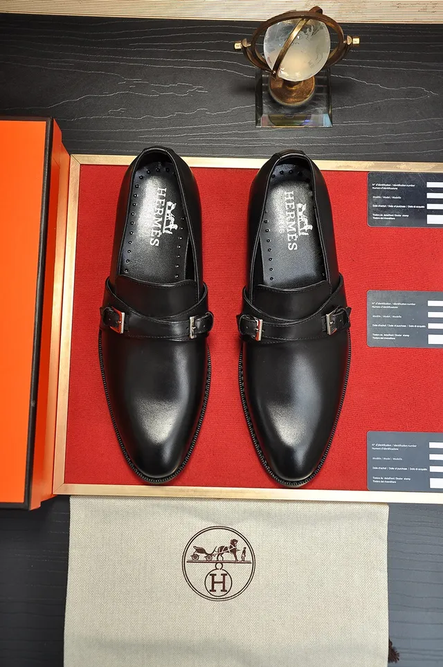 Hermès Black Silver Leather Double Strap Monk Shoes 4