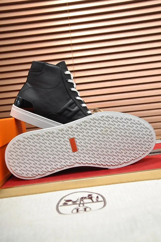 Hermès Black White High-Top Leather Upper Lifestyle Sneakers 4