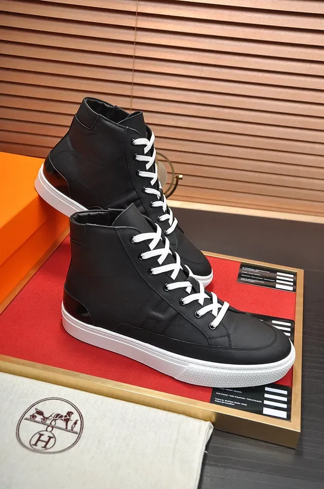 Hermès Black White High-Top Leather Upper Lifestyle Sneakers 5