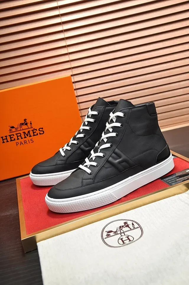 Hermès Black White High-Top Leather Upper Lifestyle Sneakers 7