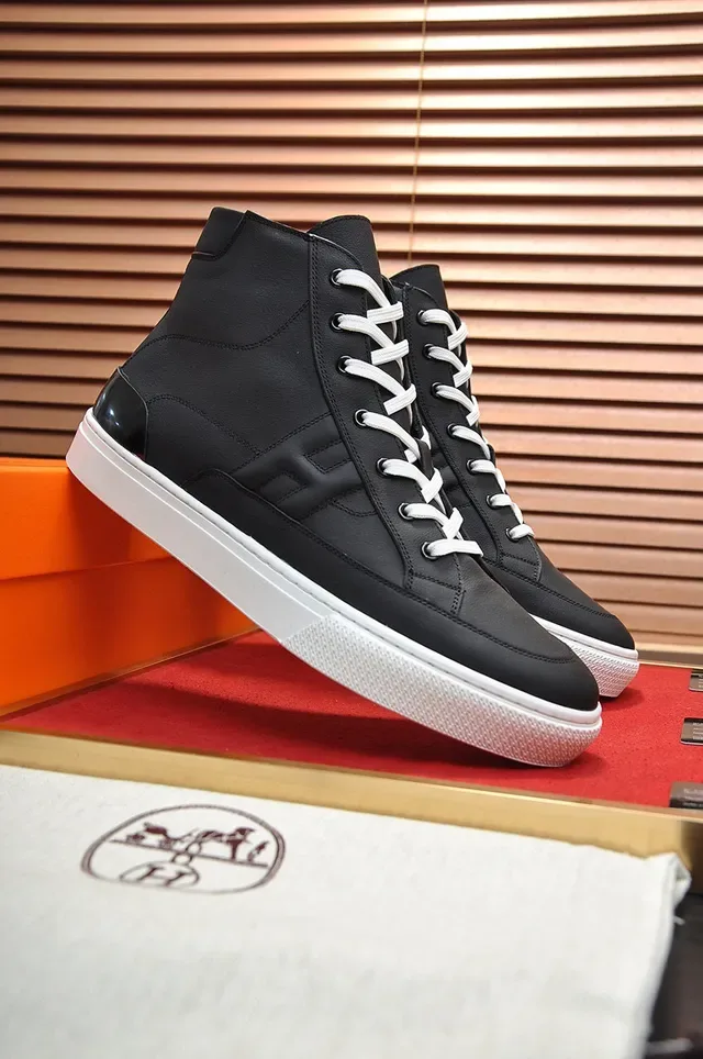 Hermès Black White High-Top Leather Upper Lifestyle Sneakers 8