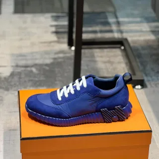 Hermès Blue White Sculpted Ridged Sole Mixed Suede And Nylon Upper Lifestyle Sneakers