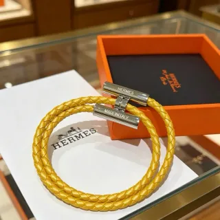 Hermès Braided Yellow Leather Double-Wrap Bracelet
