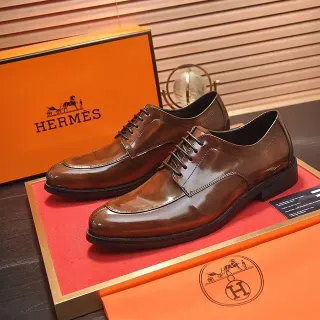 Hermès Brown Polished Cap-Toe Oxford Shoes