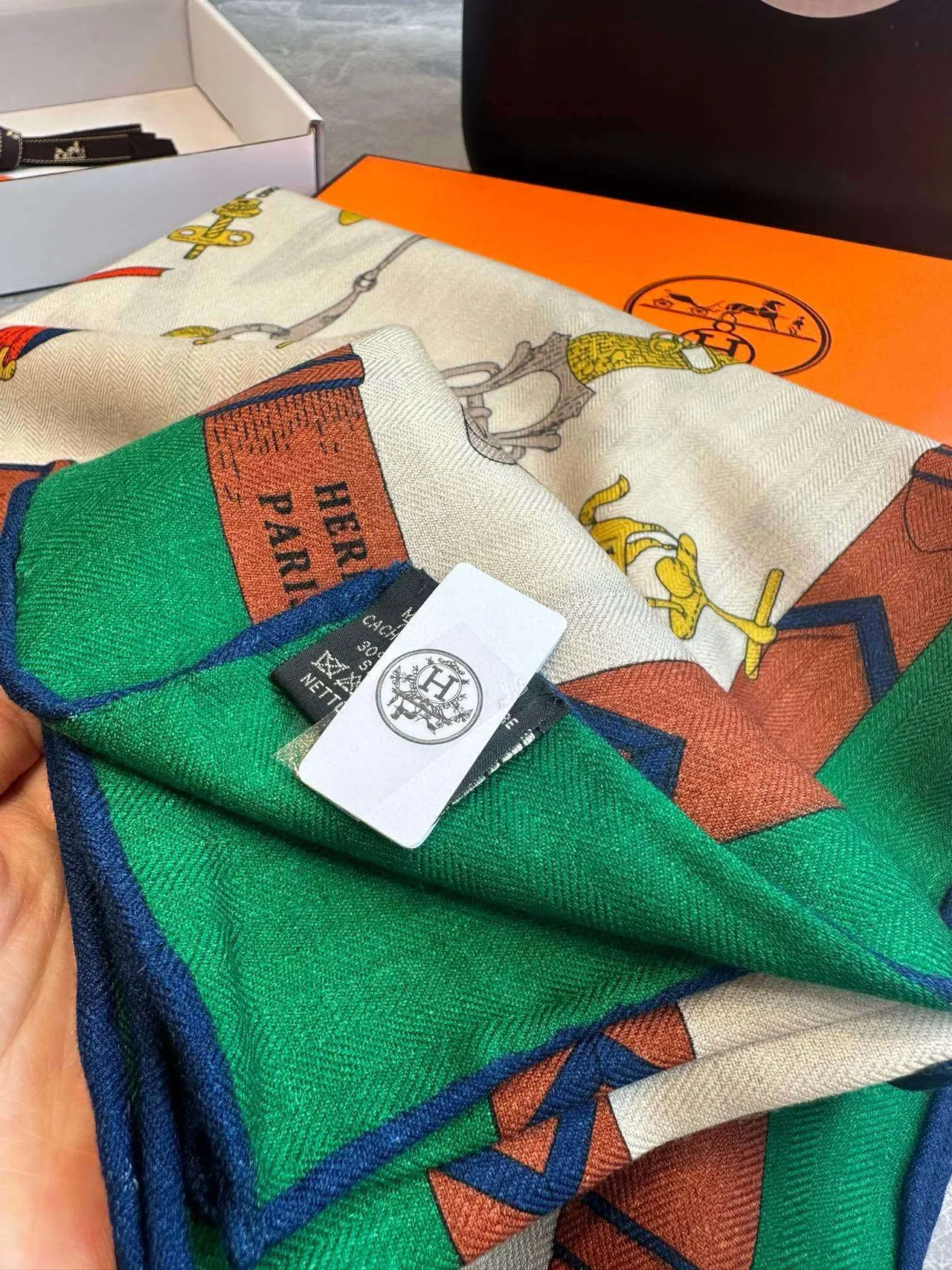Hermès Carré Beige Multicolor Equestrian Print Bordered Square Silk Scarf 9