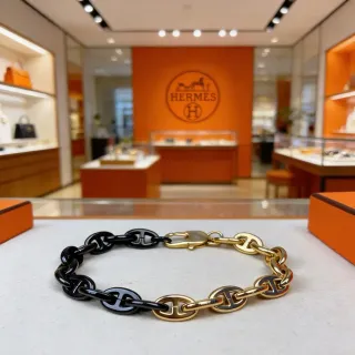 Hermès Chaine d'Ancre Black and Gold Link Bracelet