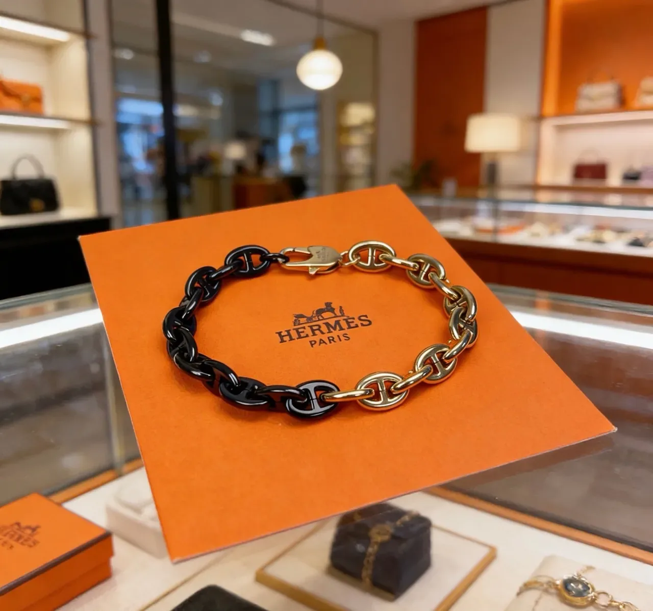 Hermès Chaine d'Ancre Black and Gold Link Bracelet 2