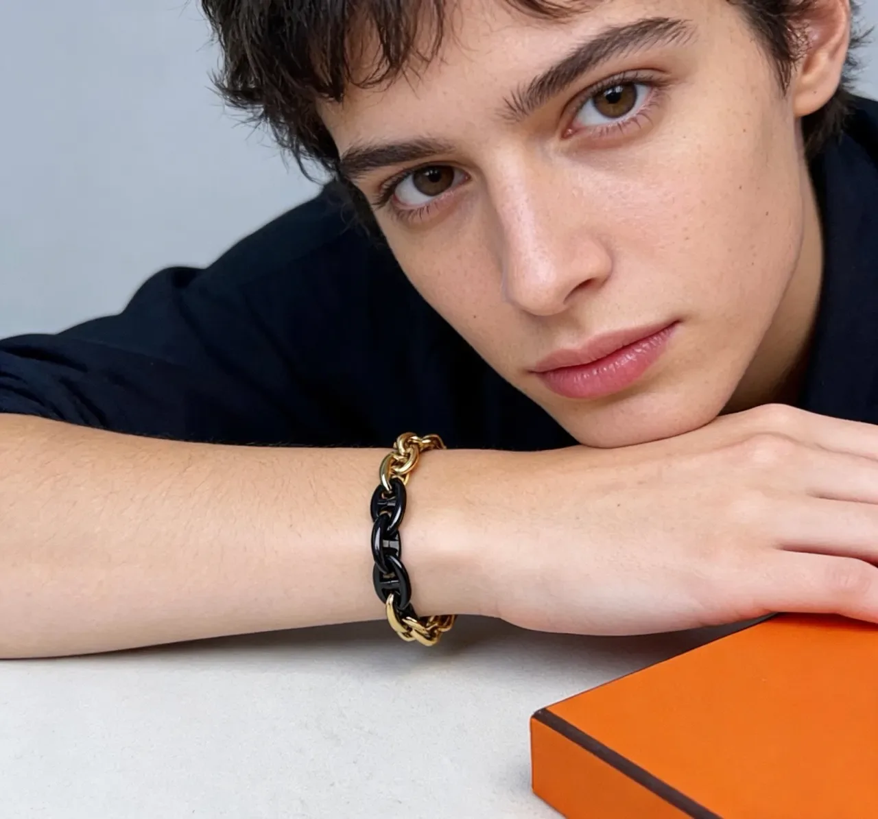 Hermès Chaine d'Ancre Black and Gold Link Bracelet 7