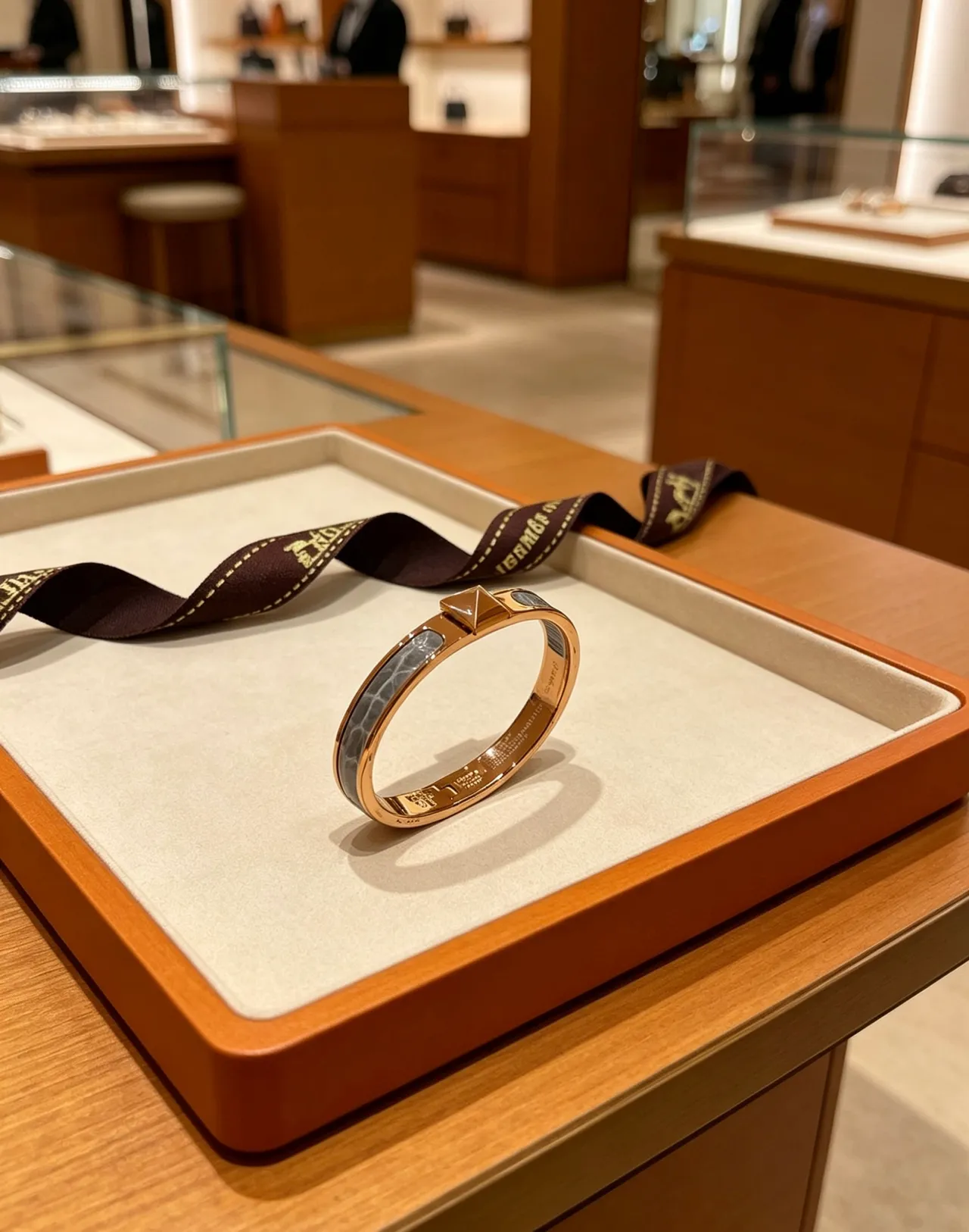 Hermès Clic H Dourado e Inlay de Couro de Jacaré Pulseira 9