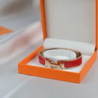 Hermès Clic H Red Enamel Gold-Tone Rigid Bracelet