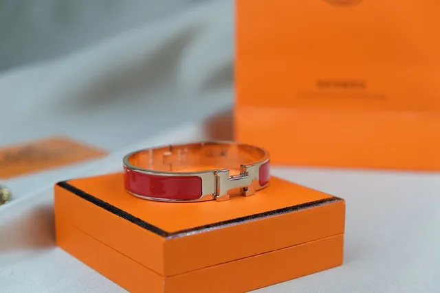 Hermès Clic H Red Enamel Gold-Tone Rigid Bracelet 2