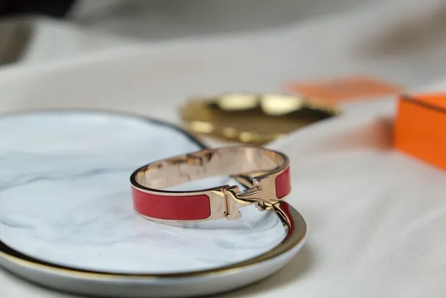 Hermès Clic H Red Enamel Gold-Tone Rigid Bracelet 5