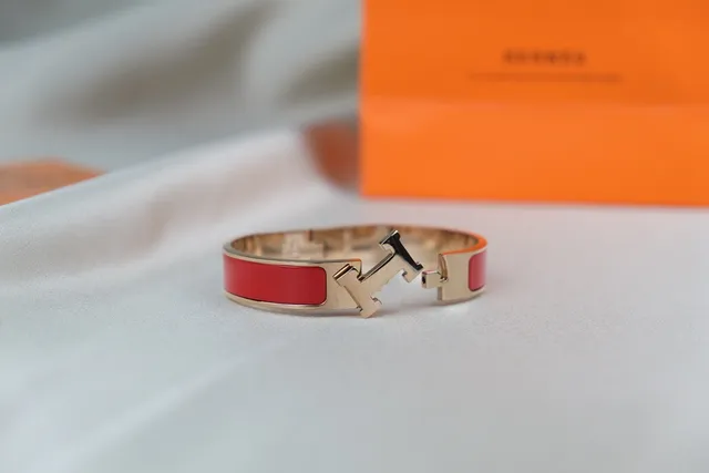 Hermès Clic H Red Enamel Gold-Tone Rigid Bracelet 6
