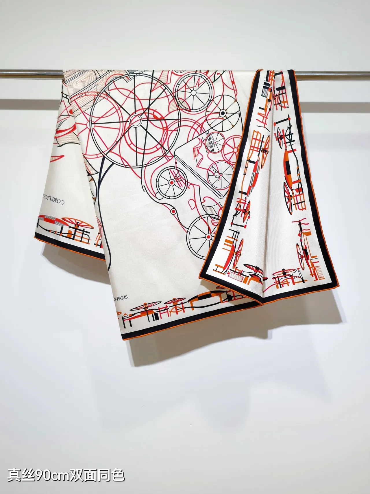 Hermès Complication Équestre Cream Orange Black Silk Scarf 3