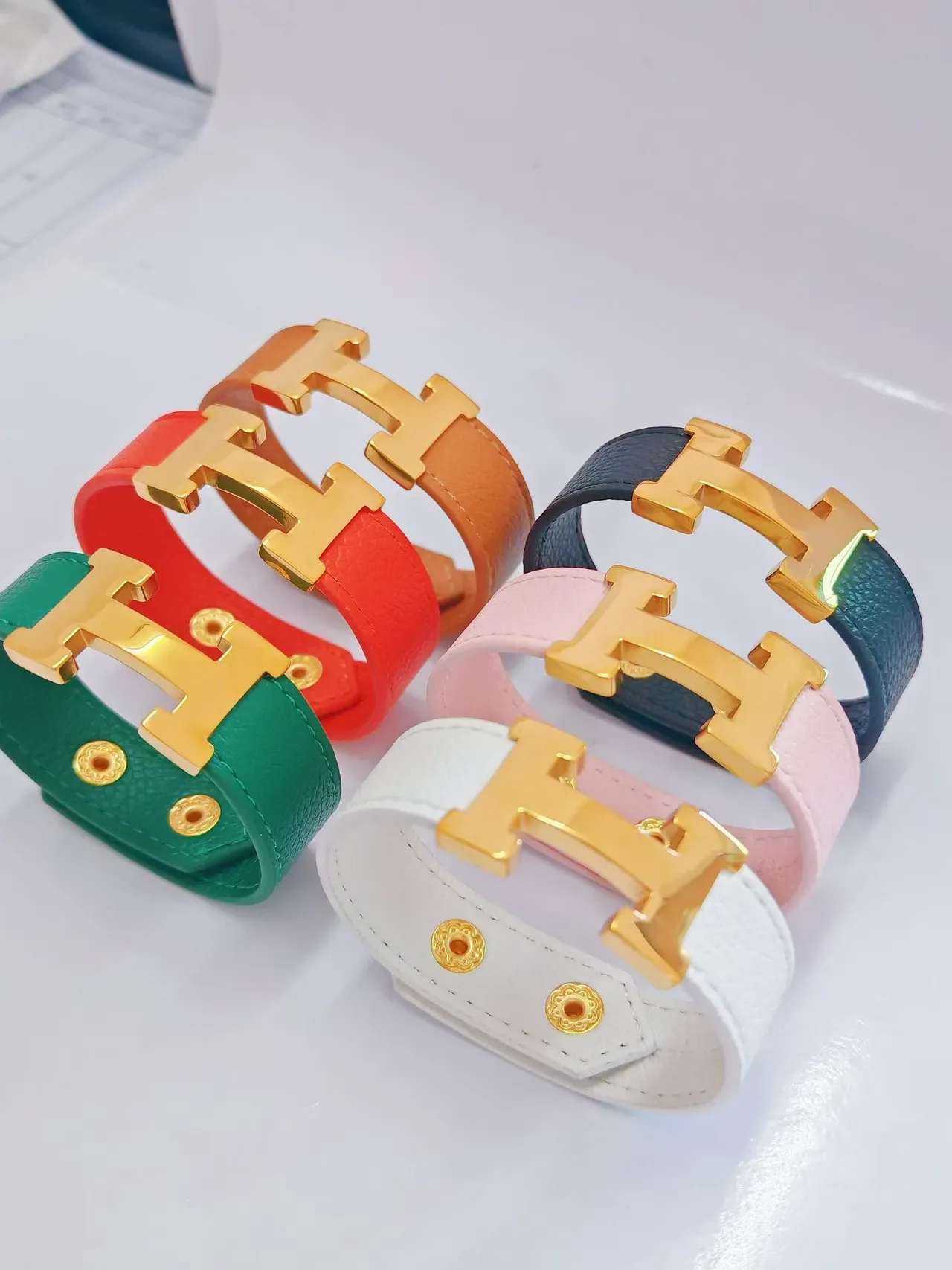 Hermès Constance Multicolor Gold Leather Band H-Toggle Clasp Bracelet 1
