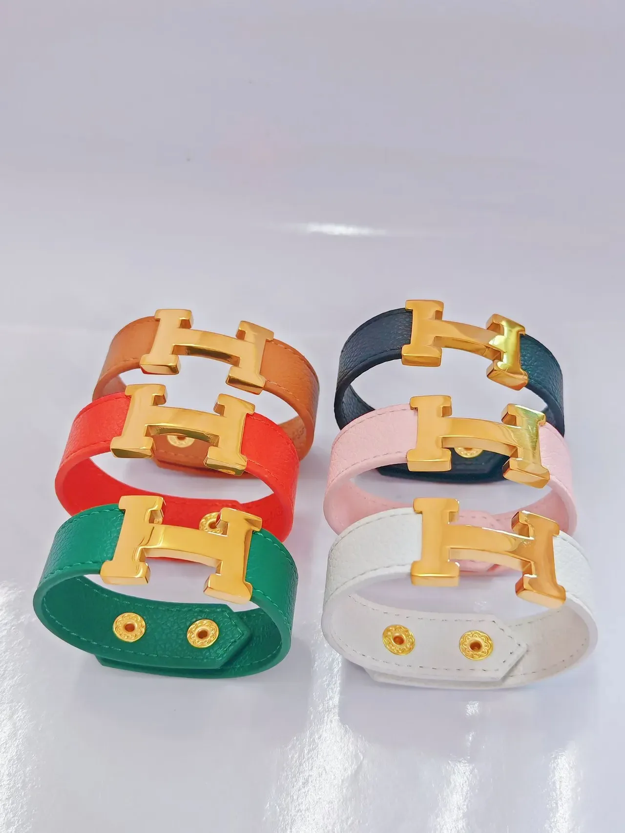 Hermès Constance Multicolor Gold Leather Band H-Toggle Clasp Bracelet 4