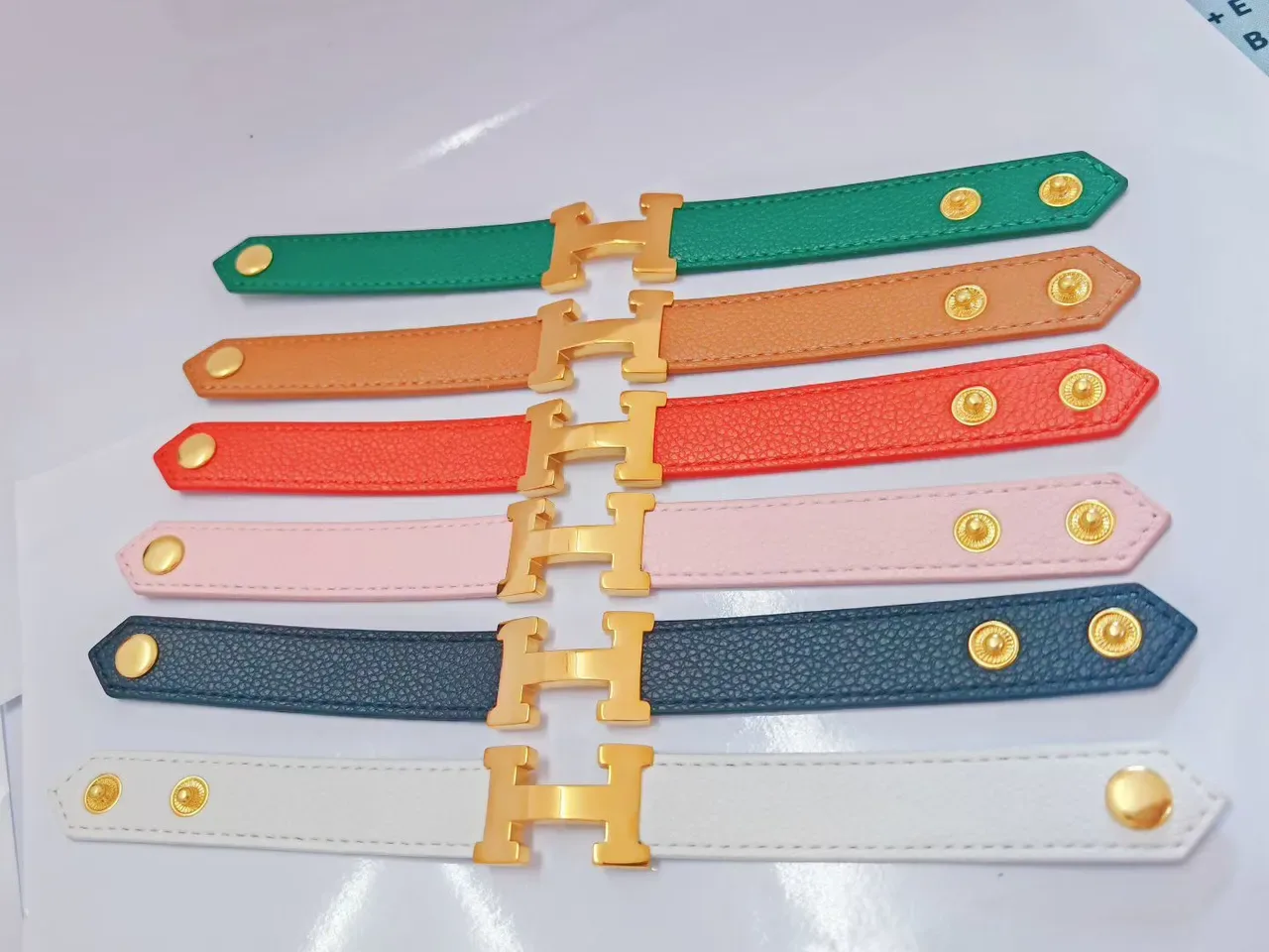 Hermès Constance Multicolor Gold Leather Band H-Toggle Clasp Bracelet 5