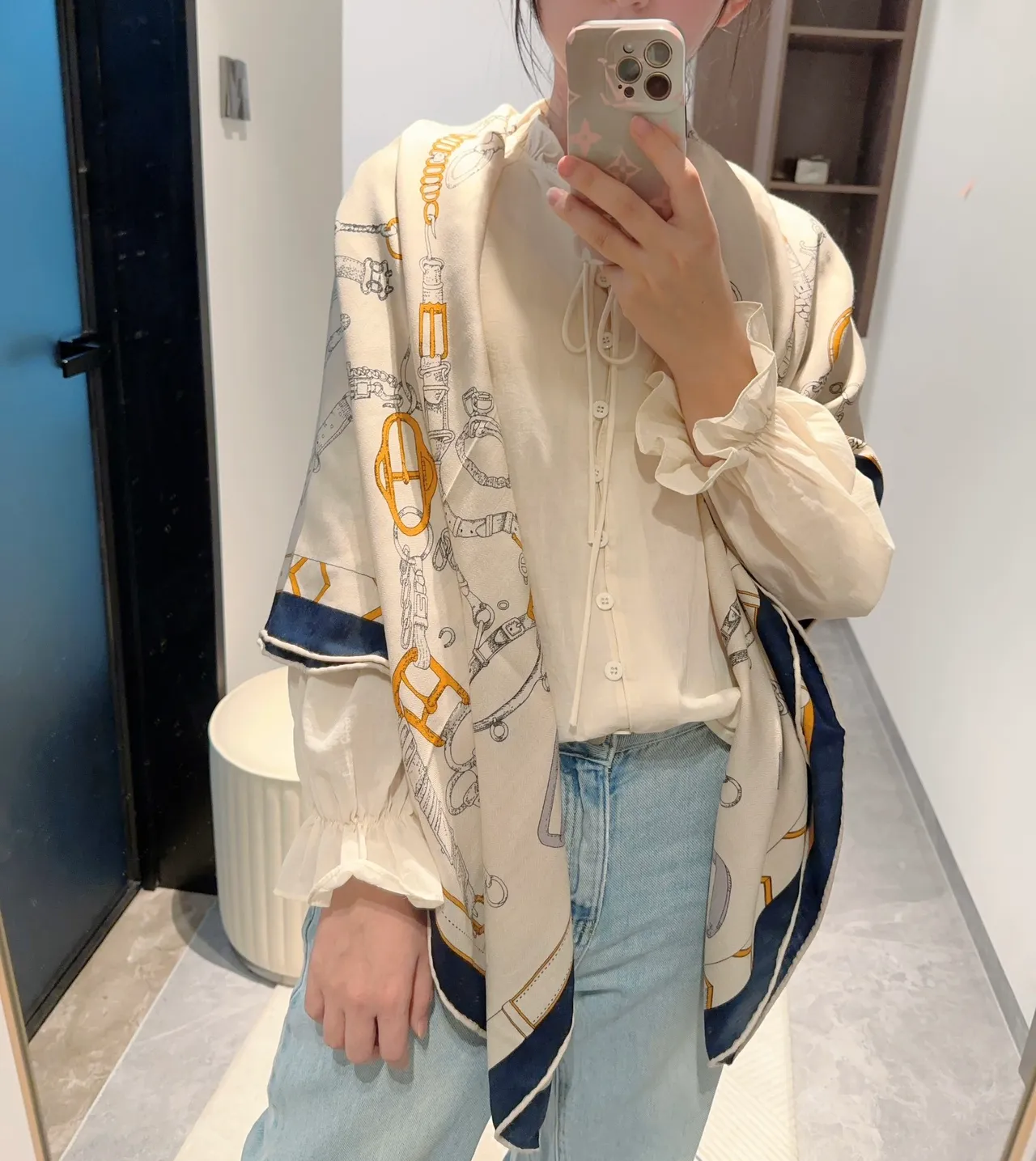 Hermès Equestrian Hardware Print Cream Silk Scarf 2