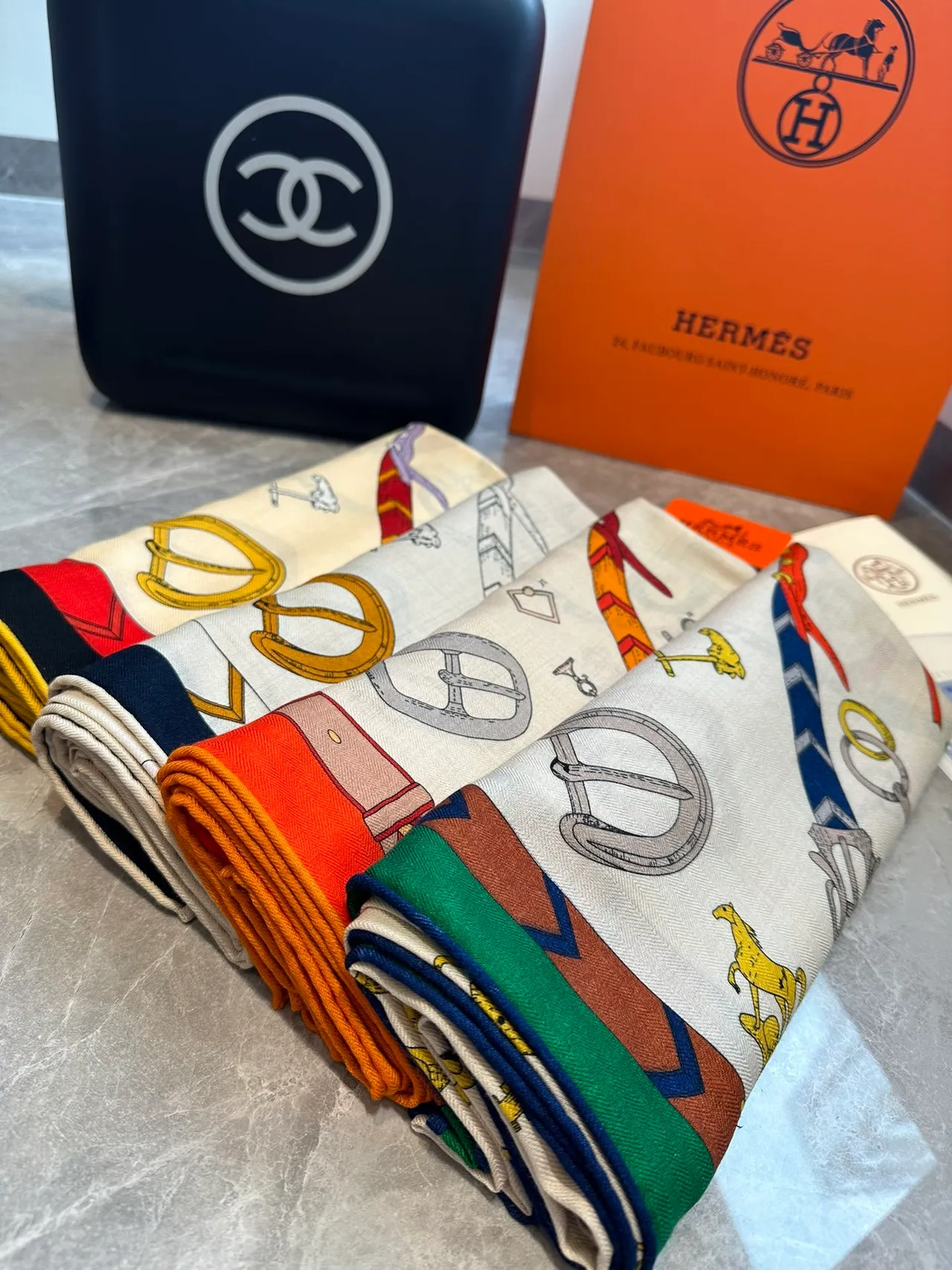 Hermès Equestrian Hardware Print Cream Silk Scarf 3