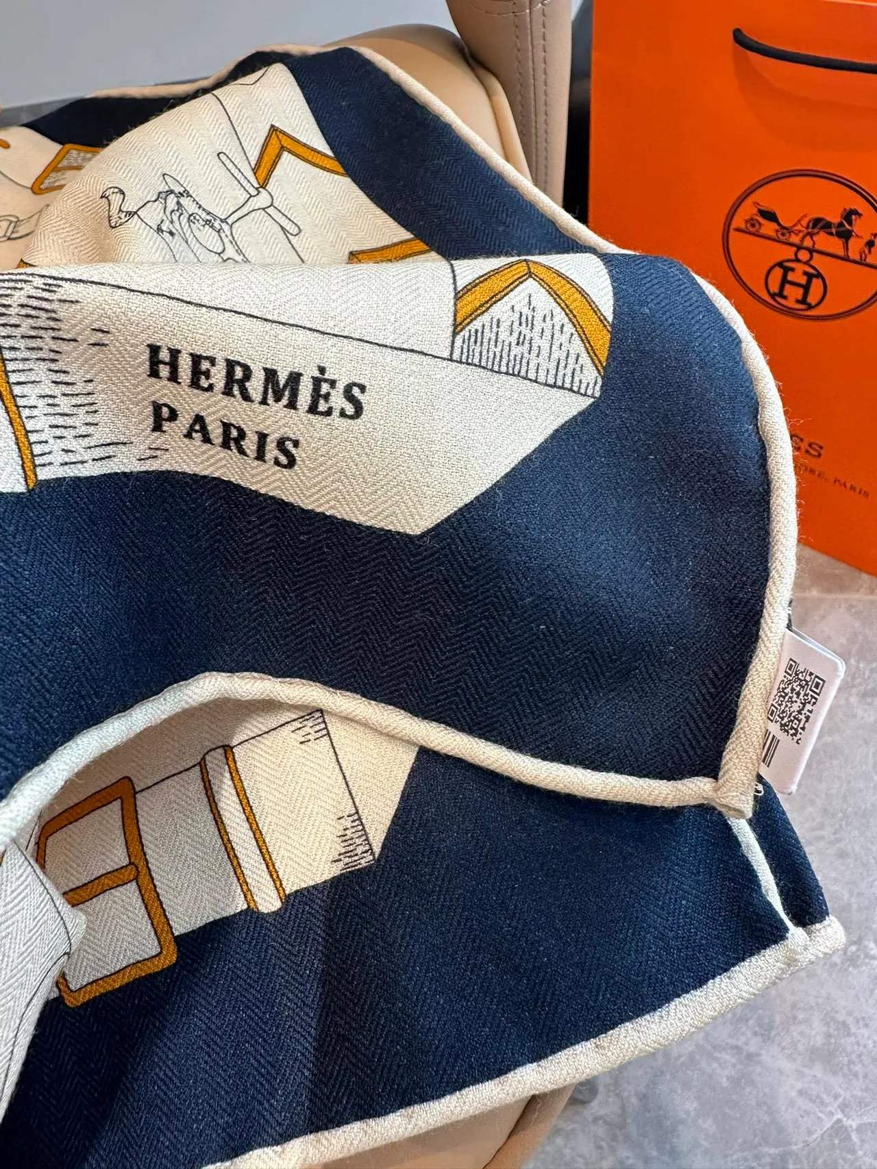 Hermès Equestrian Hardware Print Cream Silk Scarf 7